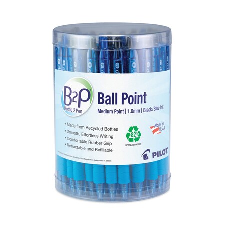 Pilot Recycled Ballpoint Pen, Retractable, Medium 1 mm, Assorted Ink Colors, Translucent Blue Barrel, PK36 072838570505